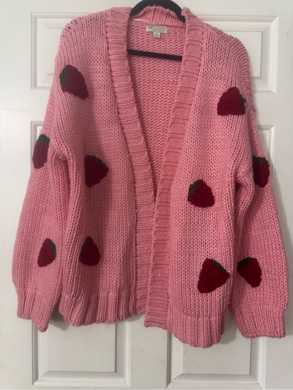 Cozy Pink Strawberry Knit Cardigan Sweater - Unknown Brand